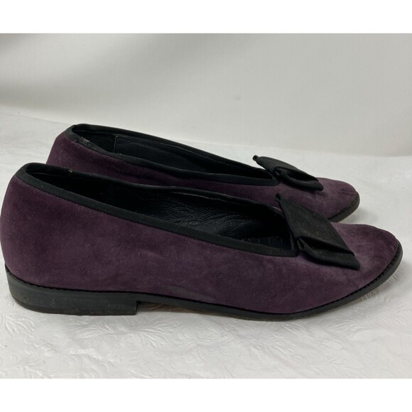 Kenneth Cole ITALY Purple Suede Leather Flats Slip On Loafers Bow EU 39.5 US 8.5 - Picture 1 of 13